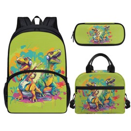 Forchrinse 3 In 1 Dinosaur Backpack for Kids Boys 9-10 Elementary Middle School Backpack Bookbag with Lunch Box Pencil Bag