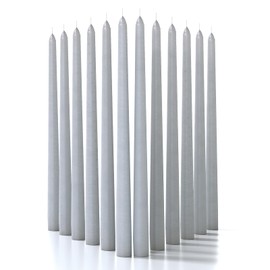 CANDWAX Light Gray Taper Candles 14 inch Dripless - Set of 12 Tapered Candles Ideal as Dinner Candles - Smokeless and Unscented Taper Candles Long Burning - Hand Poured Tall Candlesticks