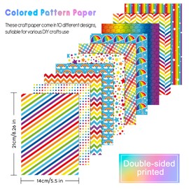 Morcheiong 60 Sheets Rainbow Pattern Paper Set A5 Size Colorful Decorative Paper for DIY Craft Card Making Scrapbook Decoration,10 Styles