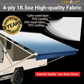 YESCAMP RV Awning Fabric Replacement Heavy Duty Weatherproof 4-Ply 18.5oz Vinyl Camper Awning Fabric - Universal Outdoor Canopy for Camper, Trailer, and Motorhome