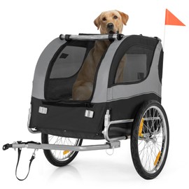 Giantex Dog Bike Trailer, Dog Bicycle Trailer, Pet Cart Carrier Wagon with 3 Doors, 20" Large Wheels, Universal Bicycle Coupler, 8 Reflectors, Collapsible to Store, Supports up to 88 lbs, Gray