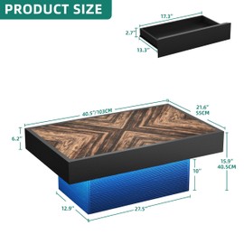 YITAHOME LED Coffee Table with 2 Drawers Storage, Square Vintage Coffee Table Engineered Wood Modern Low Coffee Tables for Living Room Decor, Farmhouse Rustic Center Table, Brown