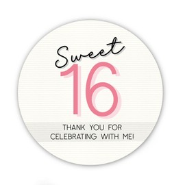 Sweet 16 Party Favor Stickers Labels - Elegant Pink Sweet 16 Celebration Thank You Stickers - Set of 40 Stickers