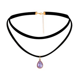 JAZTAKU Victorian Black Velvet Choker Gothic Lady Necklace with Purple Teardrop Rhinestone Birthstone Choker