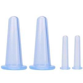 4 Pieces Blue Silicone Facial Cupping Therapy Set,Anti Cellulite Vacuum Cupping Cups for Face and Eye Cupping Massage，Massage Tools(2 Small + 2 Large)