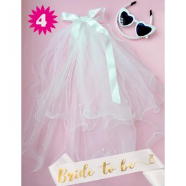 Ricawa Ricawa Bridal Veil with Headband Sash Glasses 4 PCS Bachelorette Party Decorations Bridal Shower Supplies Bridesmaid Favors