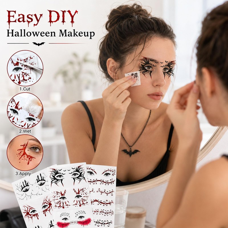 Halloween Freckle Temporary Tattoo Stickers 6 Sheets Scary Bloody Drip
