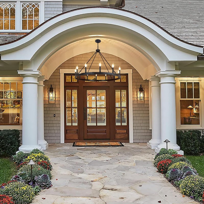 Rviezza Black Wagon Wheel Chandelier 38 inch, 12-Light Black Round