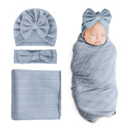DRESHOW Newborn Receiving Blanket Toddler Warm for Girls with Matching Bow Hat and Bow Headband
