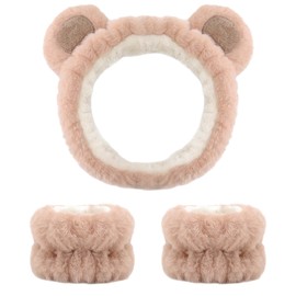 Skincare Headband, Headband And Wristband Set, Bear Ears Headband Hair Band For Washing Face Fluffy Headband Skincare Wristbands Headband For Washing Face Makeup Yoga Sports Shower Head Band