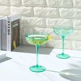 Acrylic Shatterproof Martini, Margarita, Champagne & Cocktail Unbreakable Glasses | Set of 2 | Large Plastic Coupe Glasses 15oz, Tritan Drinkware, BPA-free, Reusable, Pool, Indoor & Outdoor (Green)