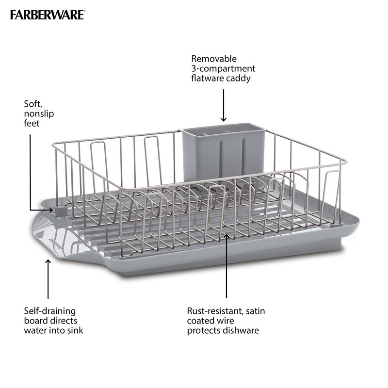 Farberware 3-Piece Large Capacity Dish Drying Rack Set with Drainboard