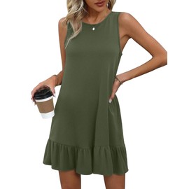 HOTOUCH Woman Tank Cute Dress Casual Swing Dresses T-Shirt Dress Beach Bathing Cover Up with Pockets Plus Size Army Green