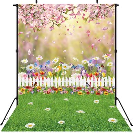 Spring Backdrop Spring Flowers Natural Scenery Photography Background Easter Green Lawn Backdrop Kids Baby Shower Birthday Party Decoration Photo Props Background (5X7FT (150x210cm))