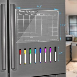 Clear Monthly Calendar Planning Board for Refrigerator, Acrylic Magnetic Dry Erase Planning Board Calendar for Fridge, Includes 8 Colors Magnetic Dry Erase Markers