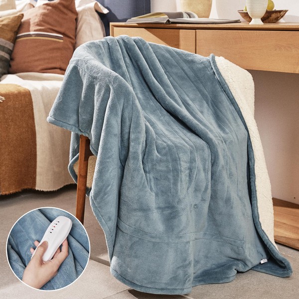 Heated Blanket 50''x60''-Soft and Comfortable Electric Throw,5 Heat Settings and 3H Auto Shut-Off Heating Blanket ETL&FCC Certification Machine Washable (Blue)