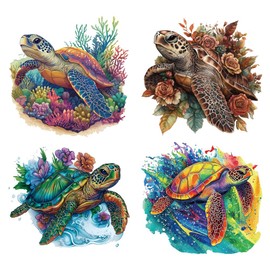 arricraft Iron-On Patch with Sea Turtle 4 Pieces 4 Sizes Iron-On Transfers Coral Roses Flowers Waves Heat Transfer Sticker Plastic Washable Patches for DIY Clothing Decor