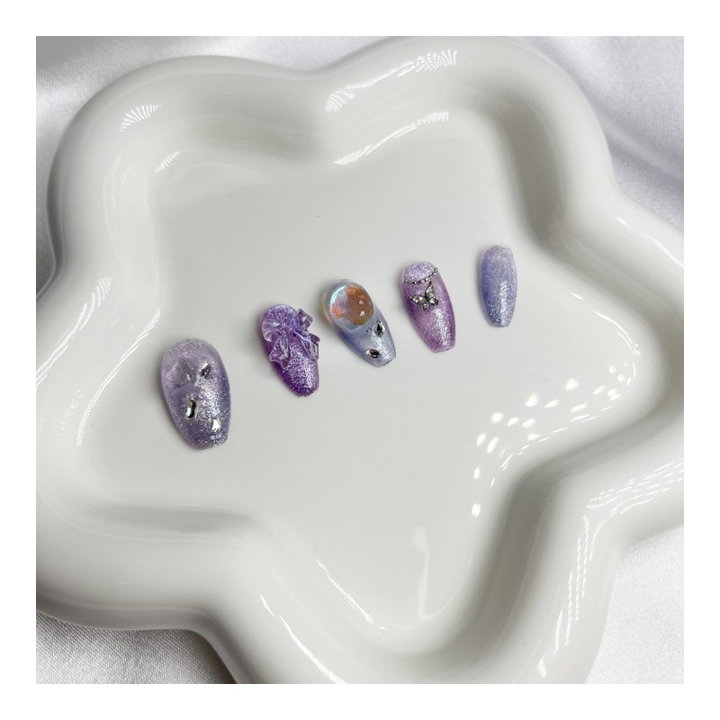 Lavender Aurora Nail Tips - Coffin (Long) / 라벤더 오로라