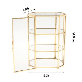 VBQFDPH 3-Tier Glass and Gold Jewelry Box, Makeup Organizer, Glass Display Case