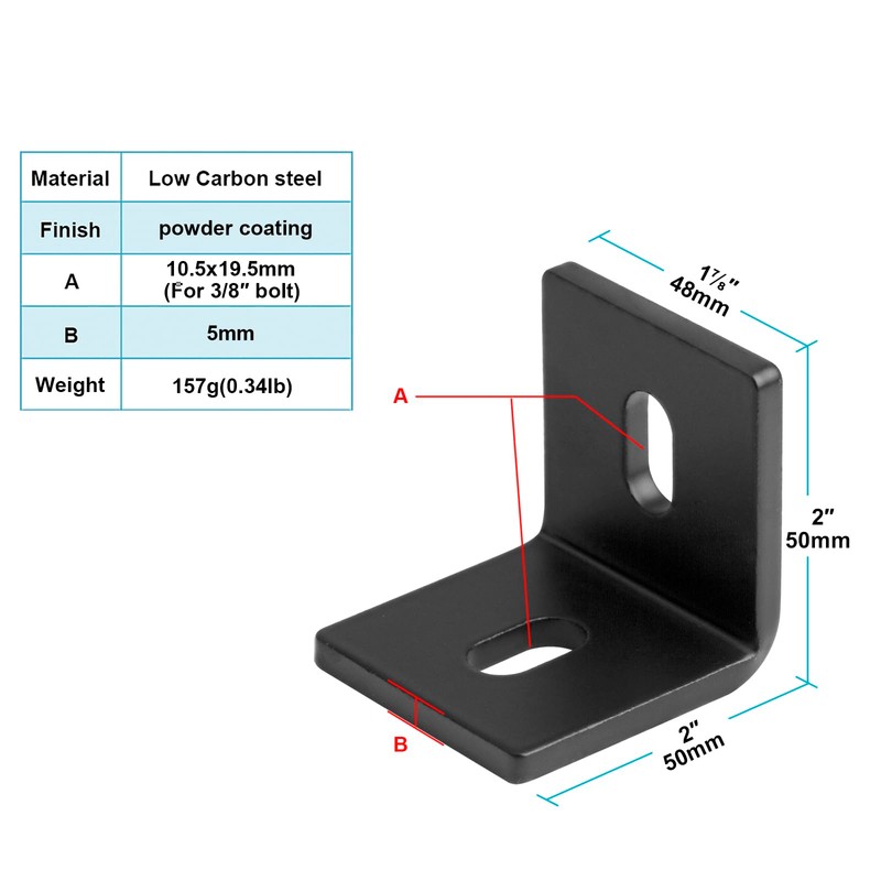 eoere 10 PCS 2" x 1-7/8" Heavy Duty Black Brackets,