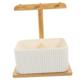 OHPHCALL Space-saving Bamboo Storage Box for Office Desk Bedside Removable Dividers Hooks for Keys