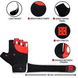 Stealth Sports Training Gloves with Wrist Support - Padded Training Gloves - Fitness Gloves Men & Women - Weightlifting Gloves Training Fitness Bodybuilding, E9 (Red, S)