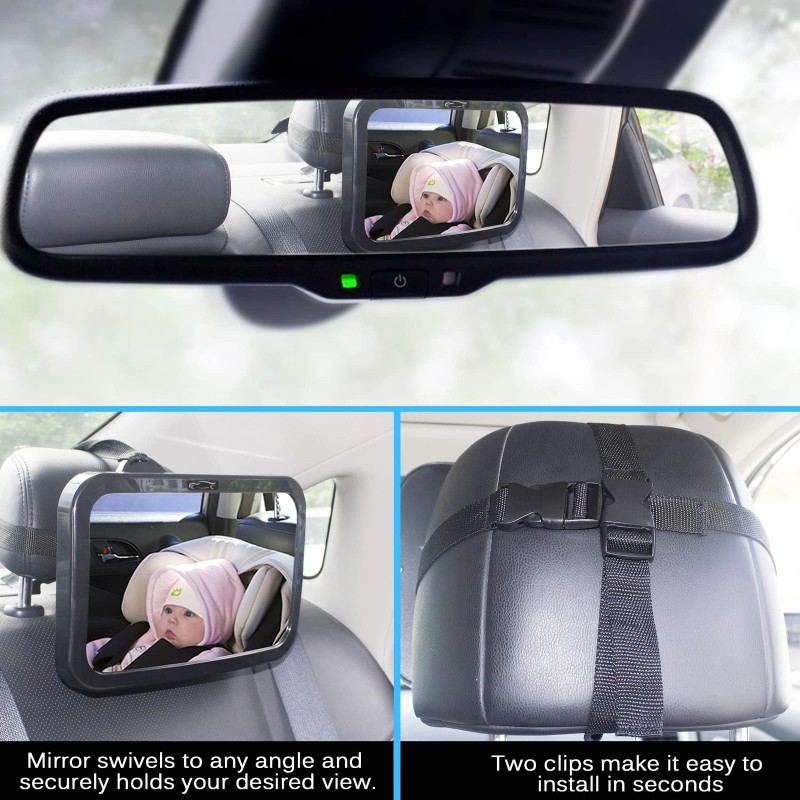 Shynerk Baby Car Mirror Shatterproof 360 Degree Adjustable Wide Angle