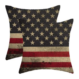 4th of July Patriotic Pillow Covers 22x22 Inch Set of 2, American Retro Flag Decorative Throw Pillowcase Independence Day Farmhouse Outdoor Cushion Cover for Sofa Couch Living Room Bed Decor
