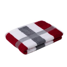 Gözze - New York Striped Bath Towel, Soft and Absorbent, 100% Cotton, 70 x 140 cm, Bordeaux/White/Anthracite