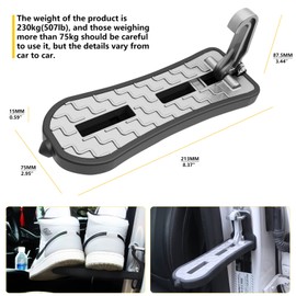 NATGIC Car Door Step, Extended Car Door Pedal U-Shaped Foot Pedal, Easy Access to Roof, Antiskid Multifunctional Automotive Pedal with Safety Hammer Door (21.5 cm, Silver)