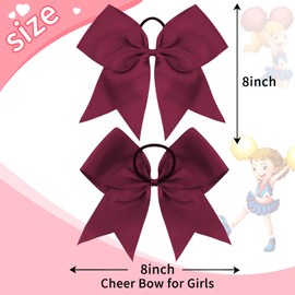 16PCS 8" Large Cheer Hair Bows Ponytail Holder Elastic Band Handmade for Cheerleading Teen Girls College Sports (Maroon, 1 Count (Pack of 16))