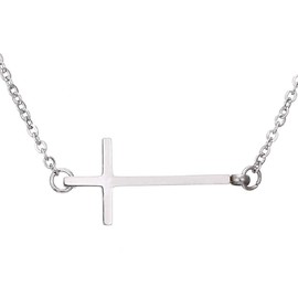 MiiFort Minimalist Cute Sideways Cross Necklace for Women Daughters Sisters Mom Granddaughter Family Birthday Jesus Sacrificial Love Silver Stainless Steel