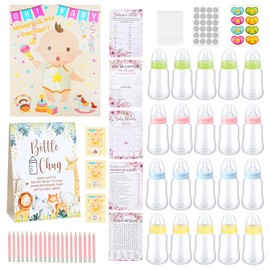 CONLI Baby Shower Game,Forest Animal Them & 20 Baby Bottles,1 Blindfold Game,125 Blessing Letter,48 Scratch-Off Game,4-in-1 Big Game Set,Suitable for Baby Shower Game,Gender Revealing Party Supplies