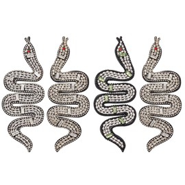 BEUNITONE 4pcs Rhinestones Snake Patch White Handmade Crystal Snake Applique Sew on Beaded Crystal Badge Snake Fabric Embroidery Patches for Clothes Bag Pants Shoes Hats DIY Projects