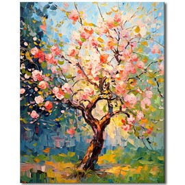 TFIAVSIN Paint by Numbers for Adults Beginner, Apple Tree Paint by Numbers Kits A Tree with Pink Flowers Adult Paint by Number Adults Paint by Number Kits Home Decoration, 16x20 Inch