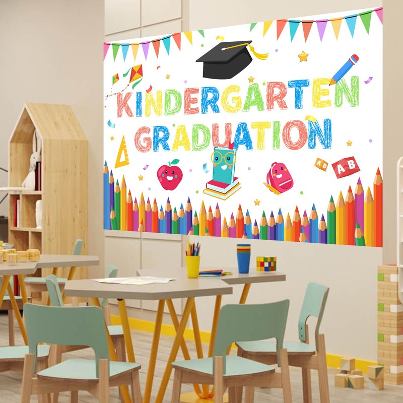 Happy Kindergarten Grad banner Backdrop kindergarten graduation party decorations pre-k