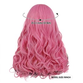 GNIMEGIL Drag Queen Curly Wig Hearts Pink Costume Party Wigs for Women Long Wavy Hearts Pink Wig in Synthetic Hair