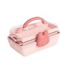 DasKid Pink Bear-Shaped Storage Box with Handle, 3-Compartment Plastic Organizer Container with Lid, Portable Multi-Use Storage for Crafts, Toys, Office Supplies