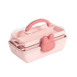 DasKid Pink Bear-Shaped Storage Box with Handle, 3-Compartment Plastic Organizer Container with Lid, Portable Multi-Use Storage for Crafts, Toys, Office Supplies