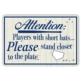 Wallors Funny Mens Bathroom Signs, Players With Short Bats Please Stand Closer To The Plate Baseball Sports Themed Bar Decor Man Cave Metal Tin 12 x 8 Inch