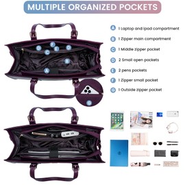 LOVEVOOK Laptop Tote Bag for Women, Fashion Work Bag 15.6 Inch Large Computer Purse, PU Leather Briefcase Shoulder Bag for Business with External Pocket