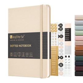 &And Per Se Dotted Journal Notebook, A5 Hardcover Leather Bullet Dotted Journal, 160 Pages 100 gsm Thick Dotted Paper，3 Stickers Included for Women Men, Work Office or School - 5.7'' x 8.3'' (Light
