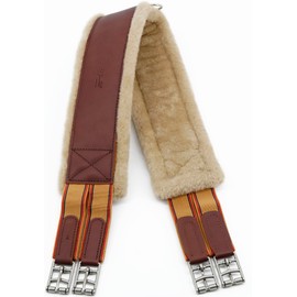 Jeereal Fleece English Girth | Breathable Horse Girth for English Saddle with Double Heavy Duty Elastic - Genuine Leather and High-Strength Webbing Stitched (Coffee-Brown, 44")