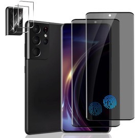 [2+2 Pack] For Galaxy S21 Ultra Privacy Screen Protector, 2 Pack Screen Protector with 2 Packs Camera Lens Protector, Anti Spy, Fingerprint Compatible, Easy Installation, 9H Tempered Glass (6.8 Inch)
