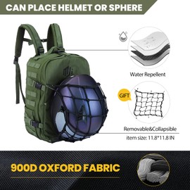 ILM Motorcycle Helmet Backpack 30L Large Capacity Waterproof Helmet Holder, Tactical Backpack for Men Women Riding Hiking Model BP01(Army Green)