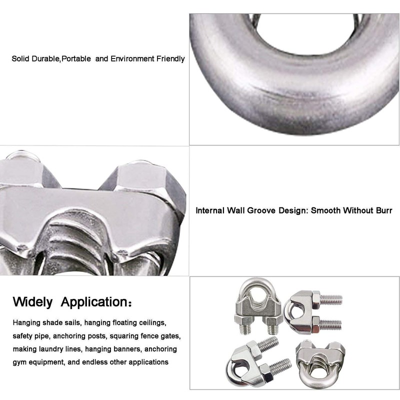 20Pack M8 Wire Rope Clip, Wire Rope Clamp Stainless Steel