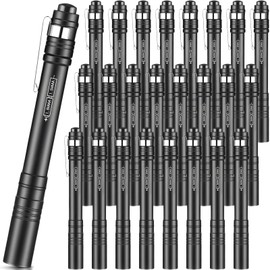 Rossesay 24 Pack LED Penlight Bulk, Pocket Flashlight with Clip, Aluminum Pen Flashlights Mini Pen Light for Nurses Hospital Outdoor Camping Emergency Hiking (Black)