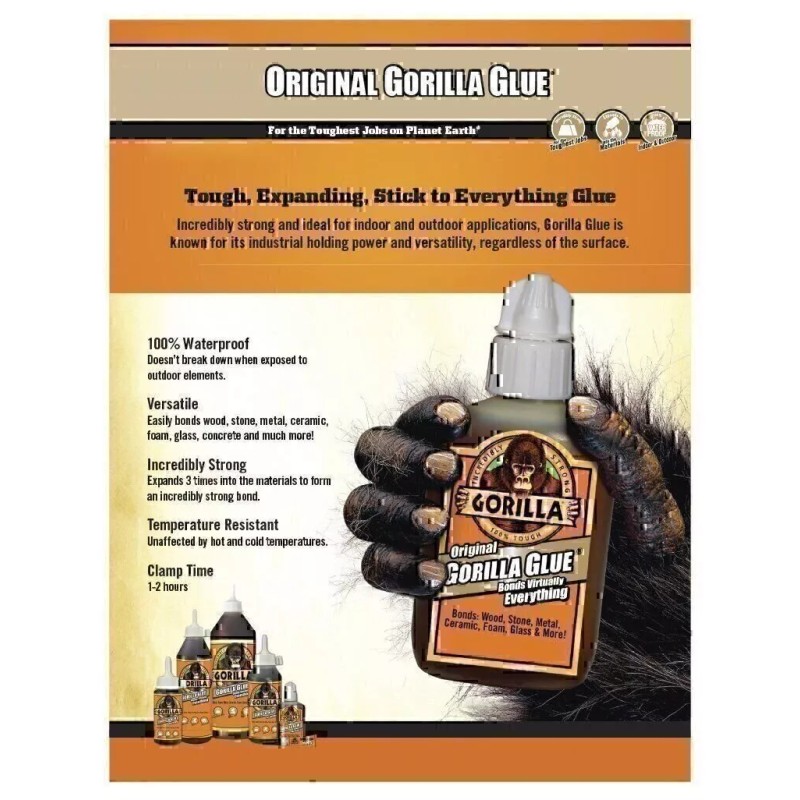 Gorilla Original Waterproof Polyurethane Glue, 8 ounce Bottle, Brown, (Pack...