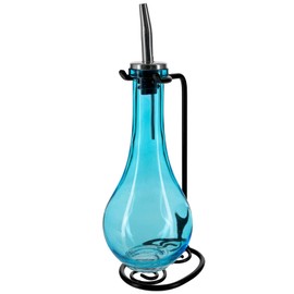 Couronne Company Drop Single Oil & Vinegar Glass Cruet Set w/Stand, 8 oz, Aqua, 1 Piece