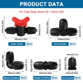 VooGenzek 22 Pieces Irrigation Fittings Kit for 12 mm Hoses, Barbed Garden Hose Connector 12 mm Irrigation System, Gate Valve Valves, Straight, Bends, T-Pieces, End Cap